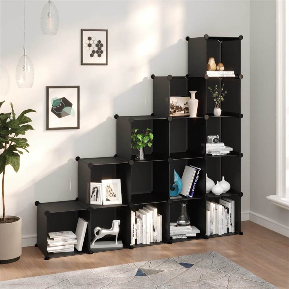 Storage Cube Organiser with 15 Cubes Black PP