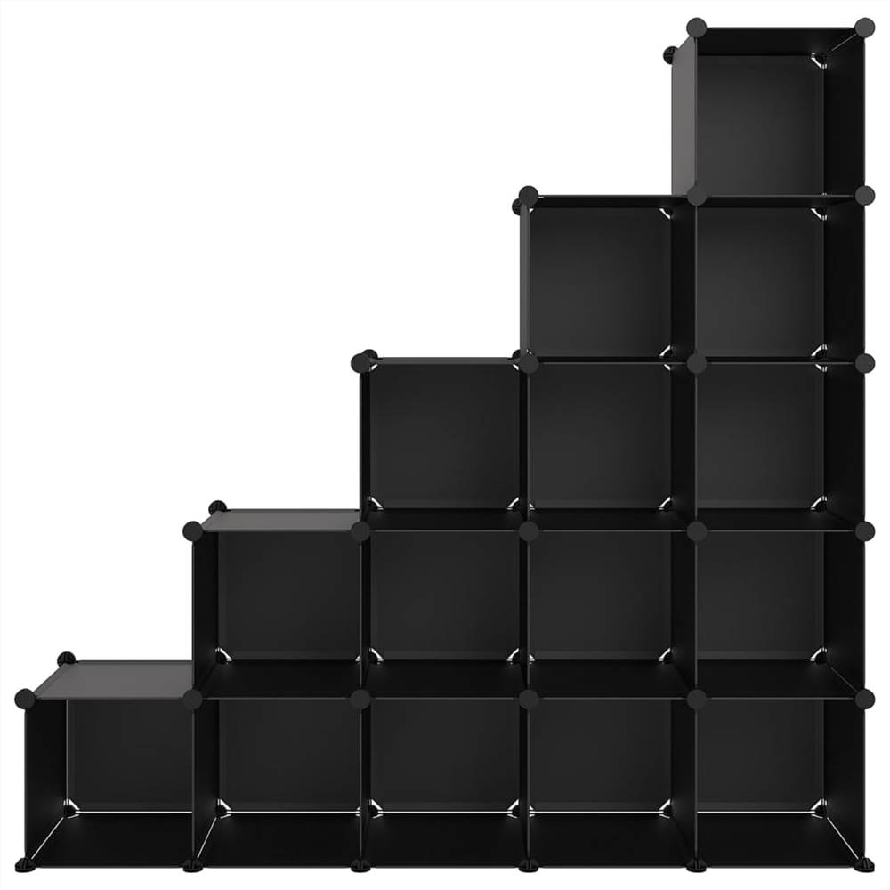 Storage Cube Organiser With 15 Cubes Black PP 14 Storage Cube Organiser with 15 Cubes Black PP