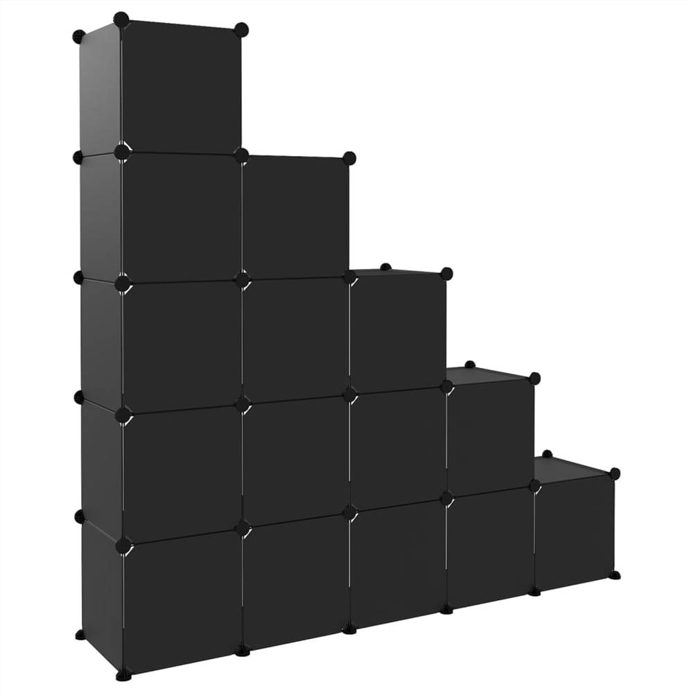 Storage Cube Organiser With 15 Cubes Black PP 16 Storage Cube Organiser with 15 Cubes Black PP