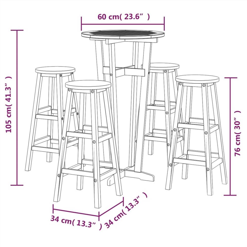 5 Piece Garden Bar Set Solid Wood Acacia