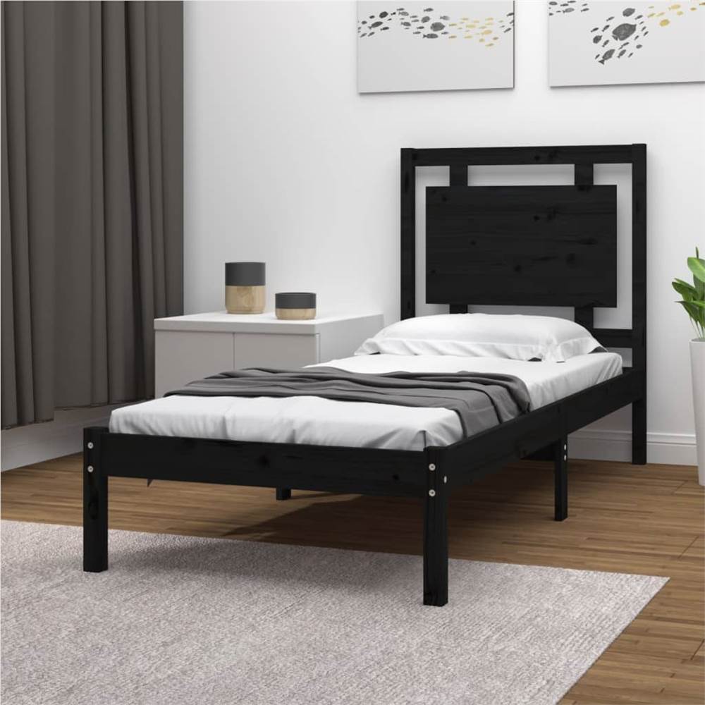 

Bed Frame Black Solid Wood 90x190 cm 3FT Single