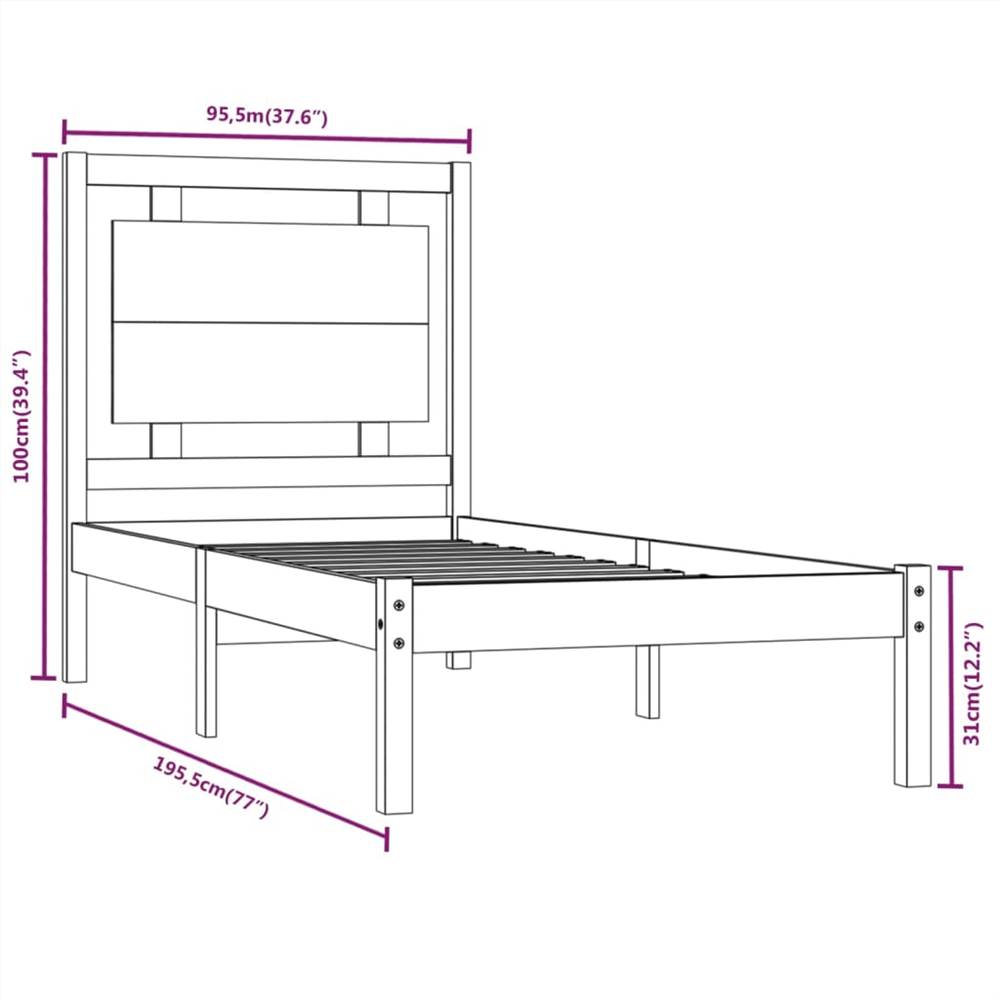 Bed Frame Black Solid Wood 90x190 cm 3FT Single