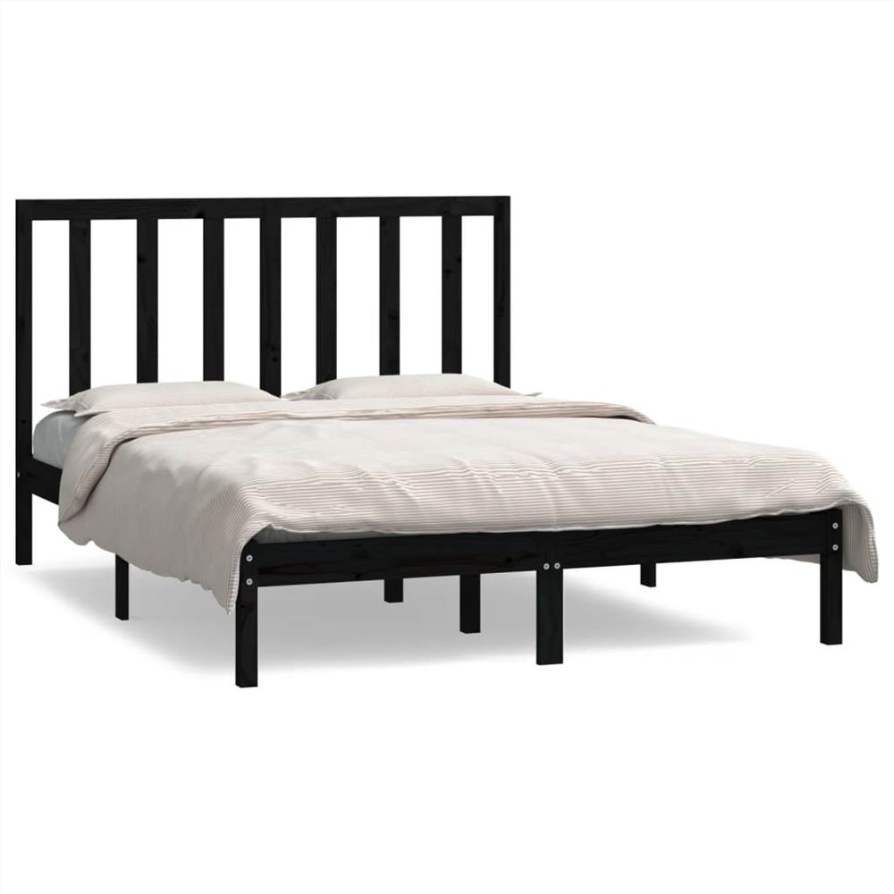 Bed Frame Black Solid Wood Pine 135x190 Cm 4FT6 Double 7 Bed Frame Black Solid Wood Pine 135x190 cm 4FT6 Double