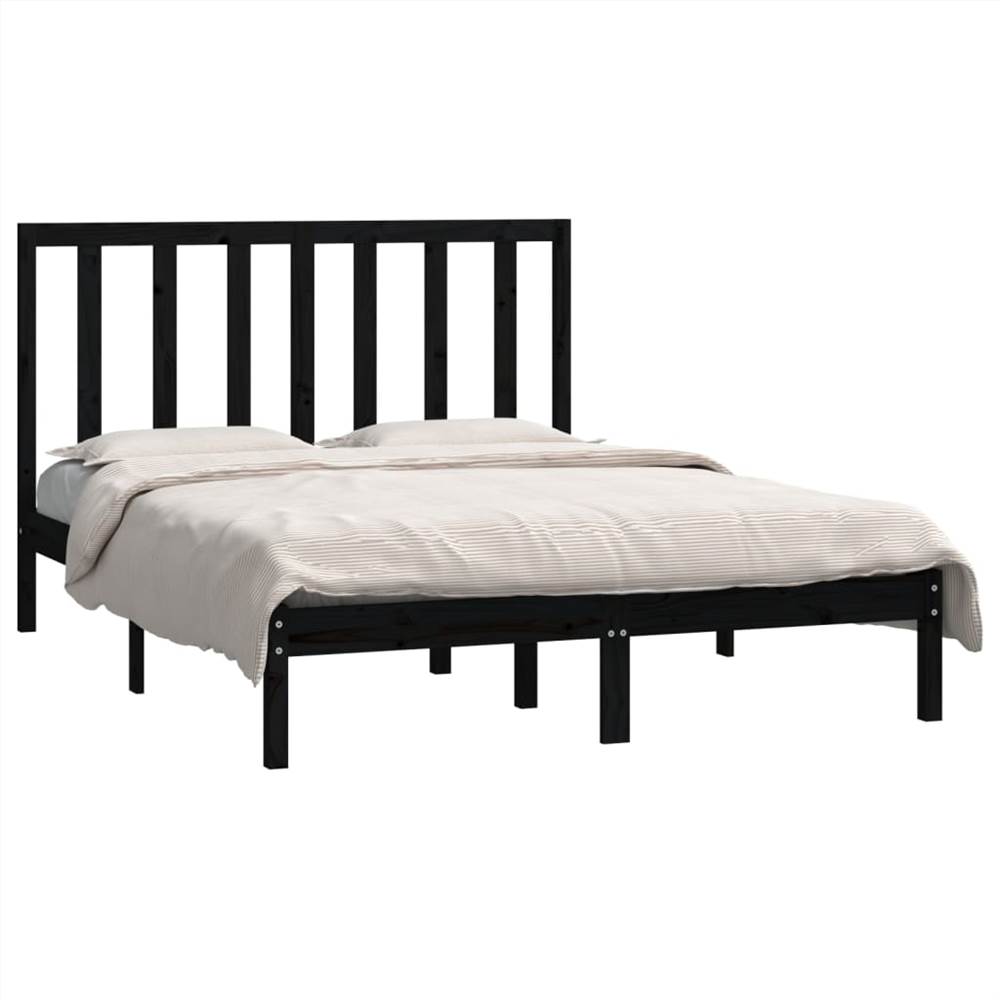 Bed Frame Black Solid Wood Pine 135x190 Cm 4FT6 Double 8 Bed Frame Black Solid Wood Pine 135x190 cm 4FT6 Double