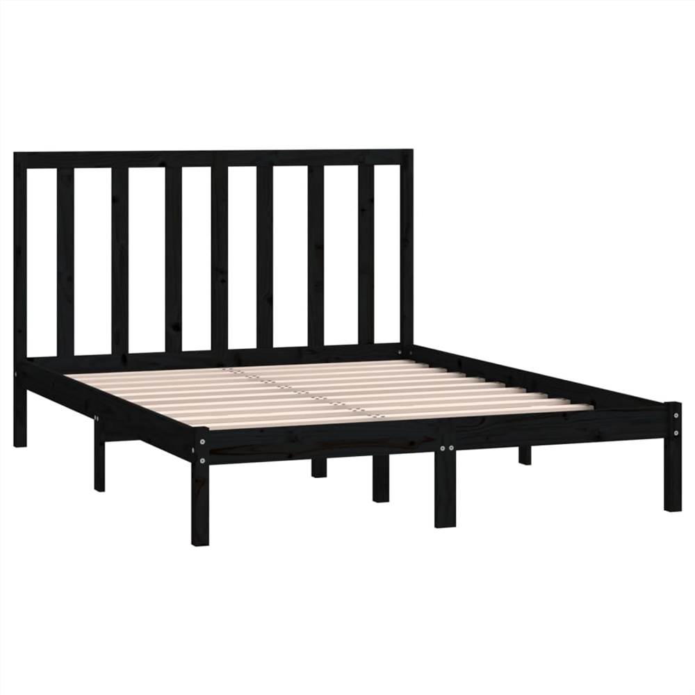 Bed Frame Black Solid Wood Pine 135x190 Cm 4FT6 Double 9 Bed Frame Black Solid Wood Pine 135x190 cm 4FT6 Double