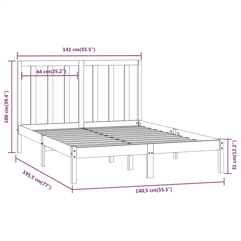 Bed Frame Black Solid Wood Pine 135x190 cm 4FT6 Double