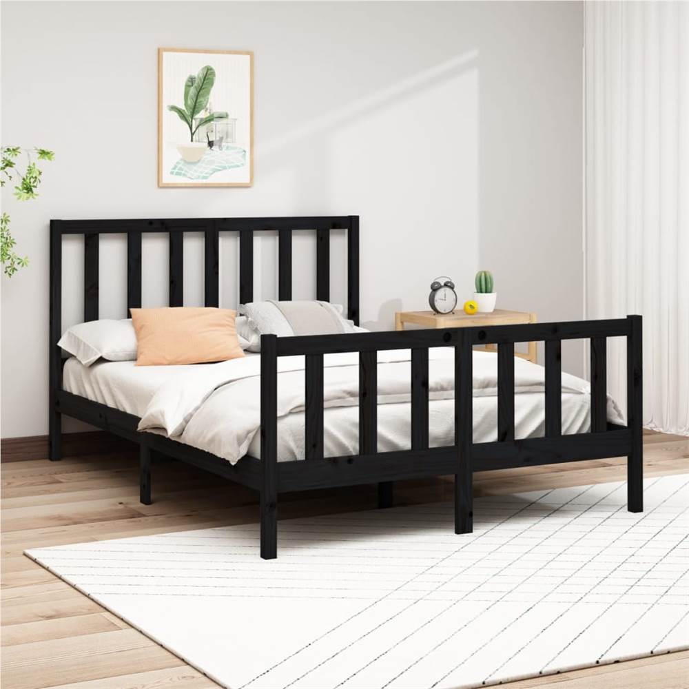 هيكل سرير أسود صلب خشب صنوبر 160x200 سم