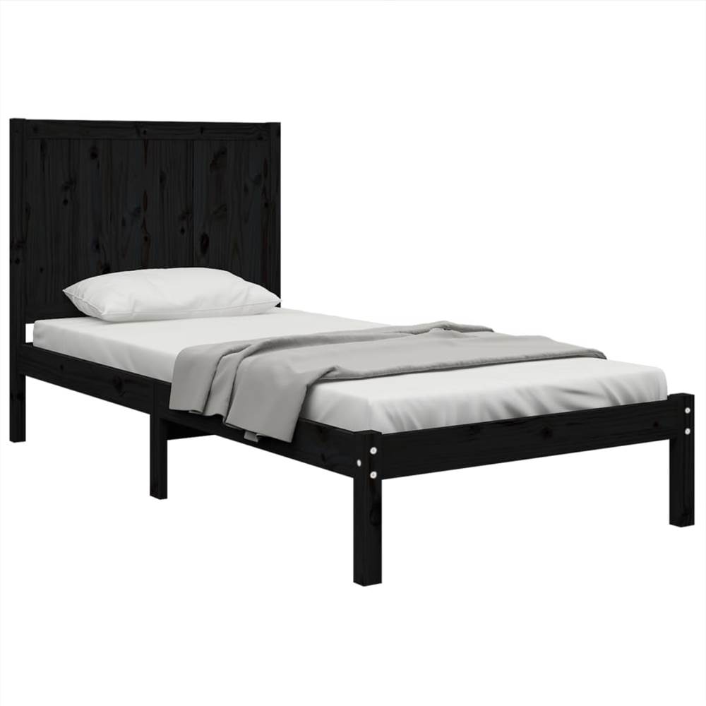 Bed Frame Black Solid Wood Pine 90x190 Cm 3FT Single 8 Bed Frame Black Solid Wood Pine 90x190 cm 3FT Single