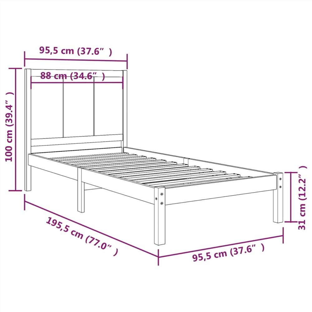 Bed Frame Black Solid Wood Pine 90x190 cm 3FT Single