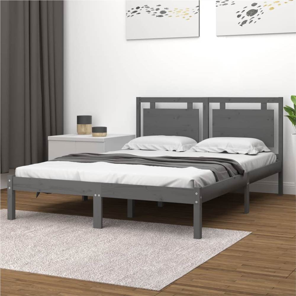 

Bed Frame Grey Solid Wood 135x190 cm 4FT6 Double