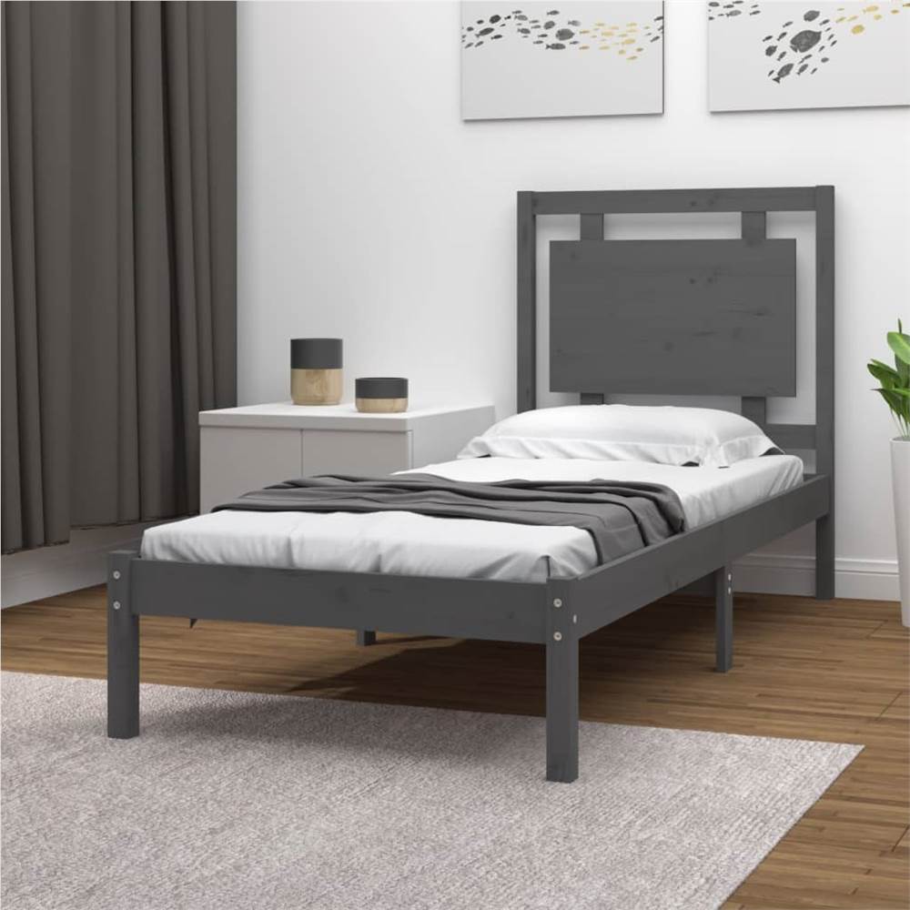 

Bed Frame Grey Solid Wood 75x190 cm 2FT6 Small Single