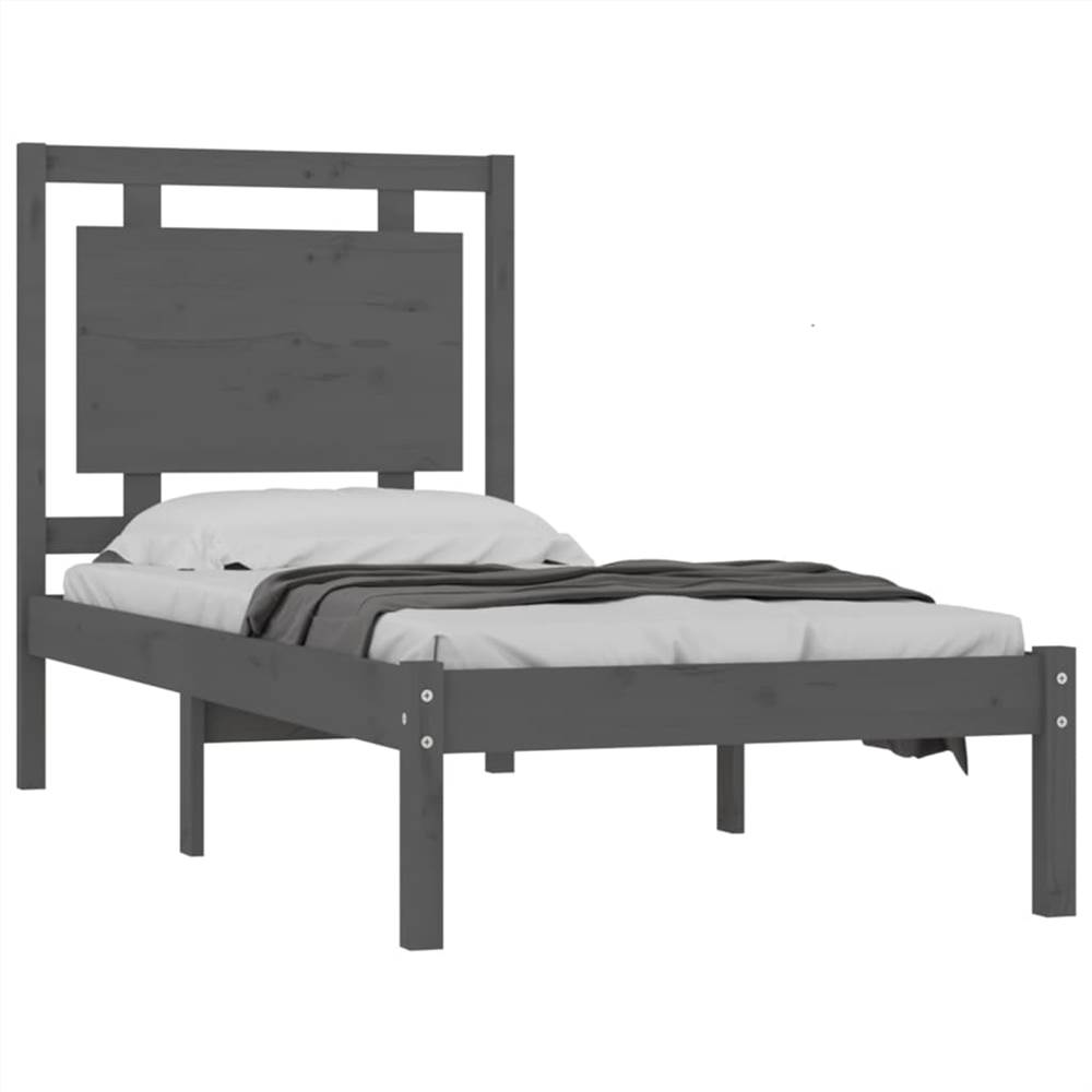 Bed Frame Grey Solid Wood 90x190 cm 3FT Single