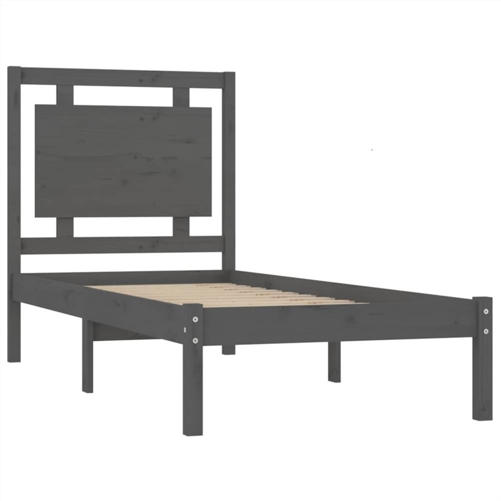 Bed Frame Grey Solid Wood 90x190 cm 3FT Single
