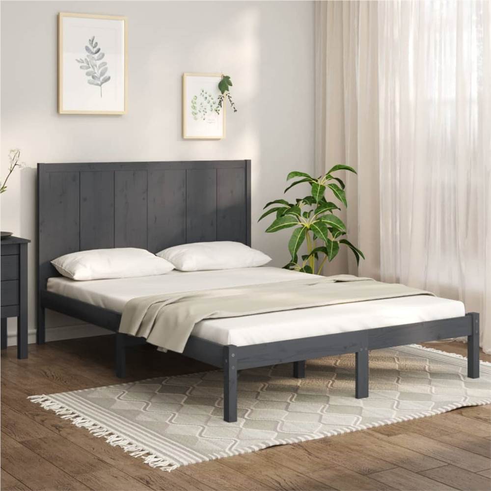 

Bed Frame Grey Solid Wood Pine 135x190 cm 4FT6 Double