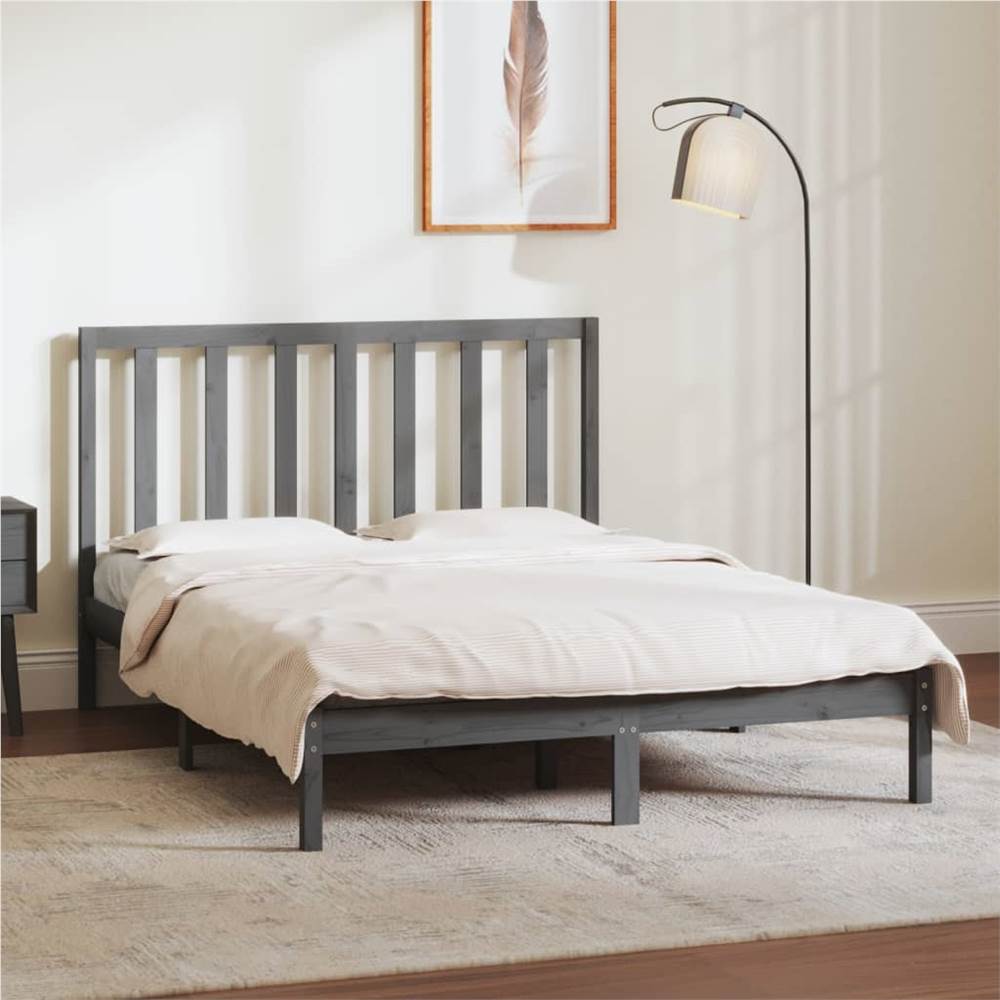 

Bed Frame Grey Solid Wood Pine 140x190 cm