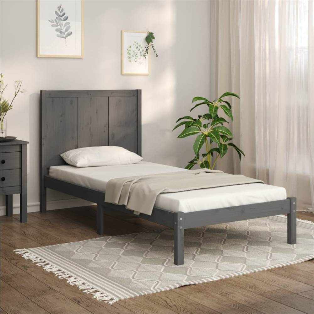 

Bed Frame Grey Solid Wood Pine 75x190 cm 2FT6 Small Single