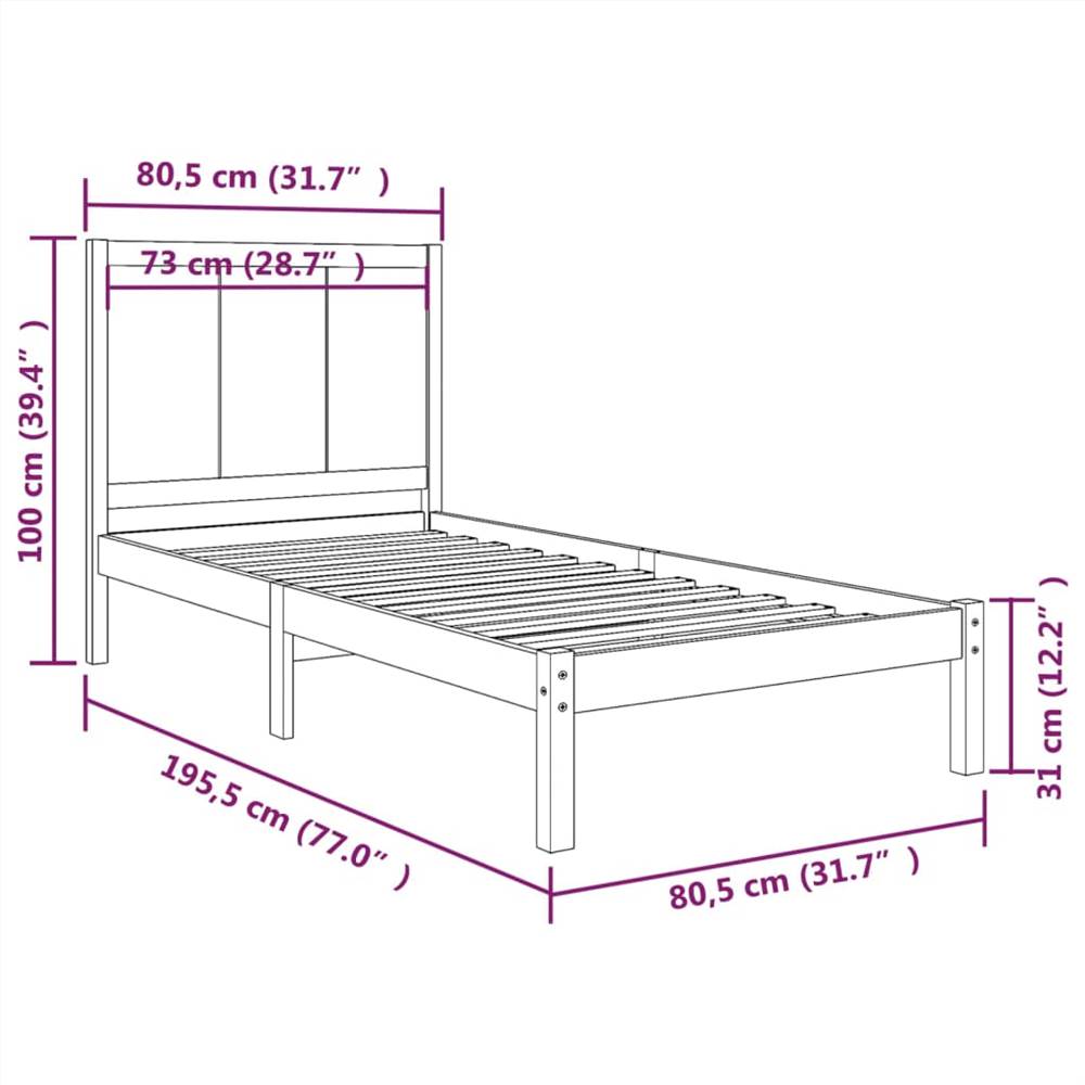 Bed Frame Honey Brown Solid Wood 75x190 cm 2FT6 Small Single
