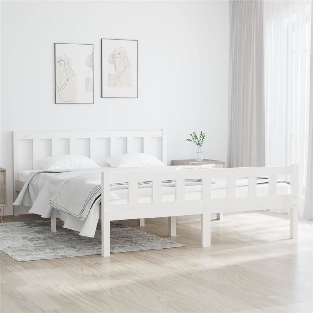 هيكل سرير أبيض خشب صلب 120x190 سم 4 قدم صغير مزدوج