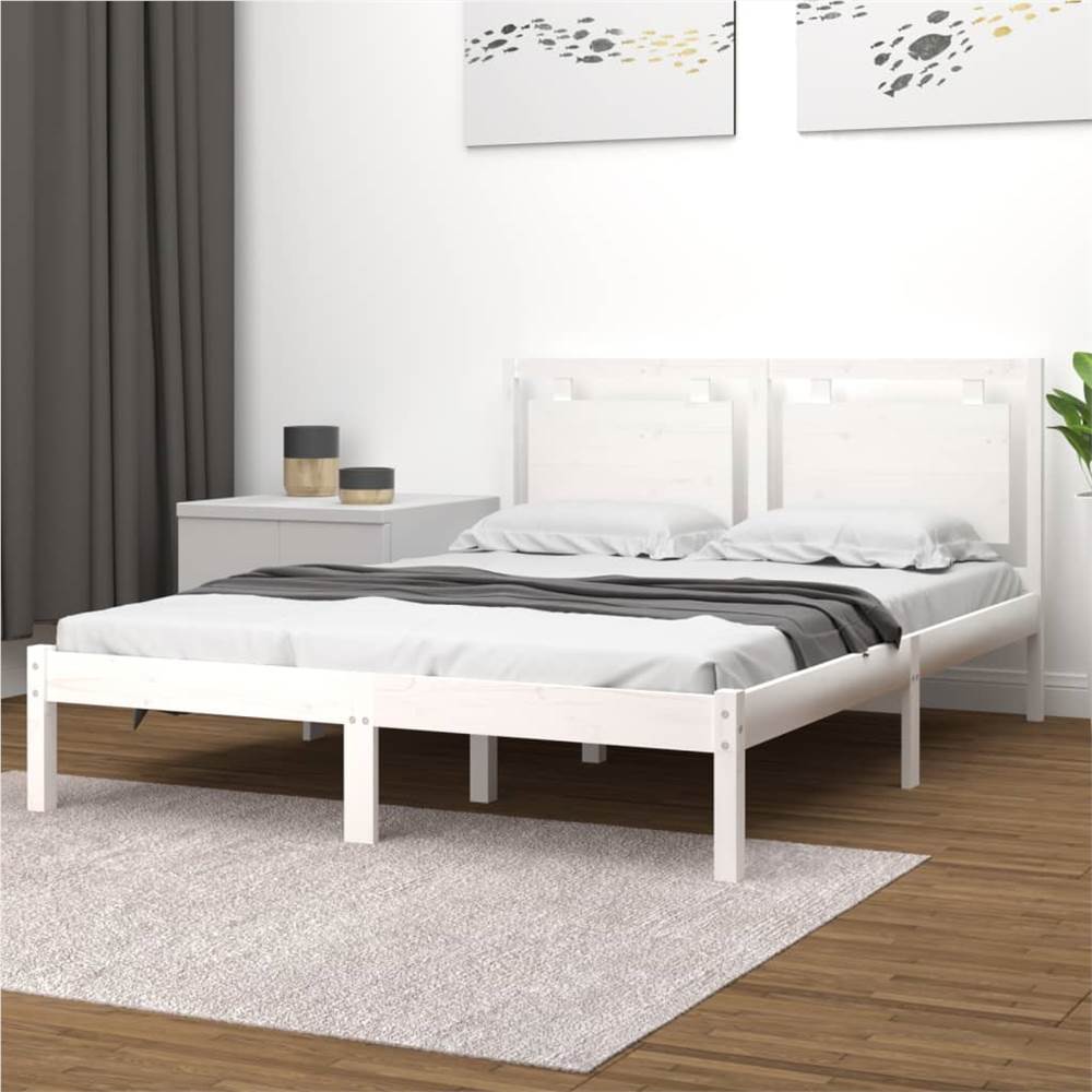 هيكل سرير أبيض خشب صلب 135x190 سم 4FT6 Double