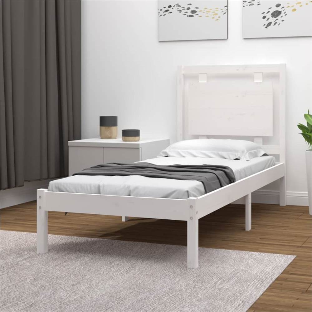 

Bed Frame White Solid Wood 90x190 cm 3FT Single