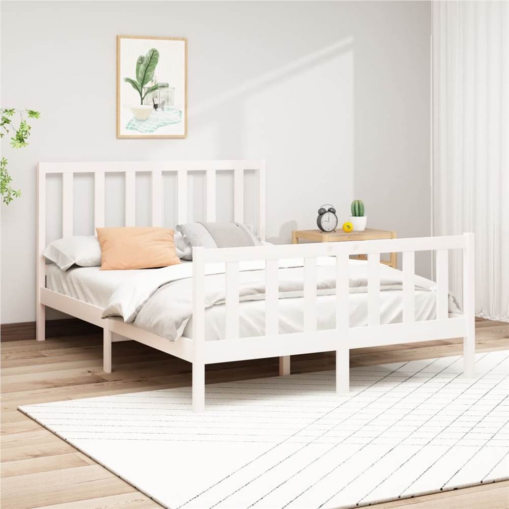 هيكل سرير أبيض خشب صنوبر صلب 140x200 سم