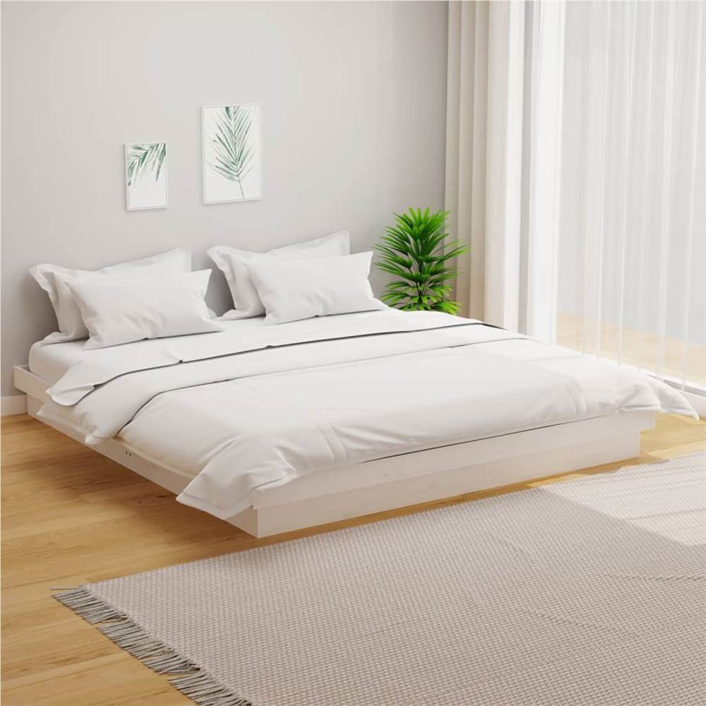 هيكل سرير أبيض خشب صنوبر صلب 200x200 سم