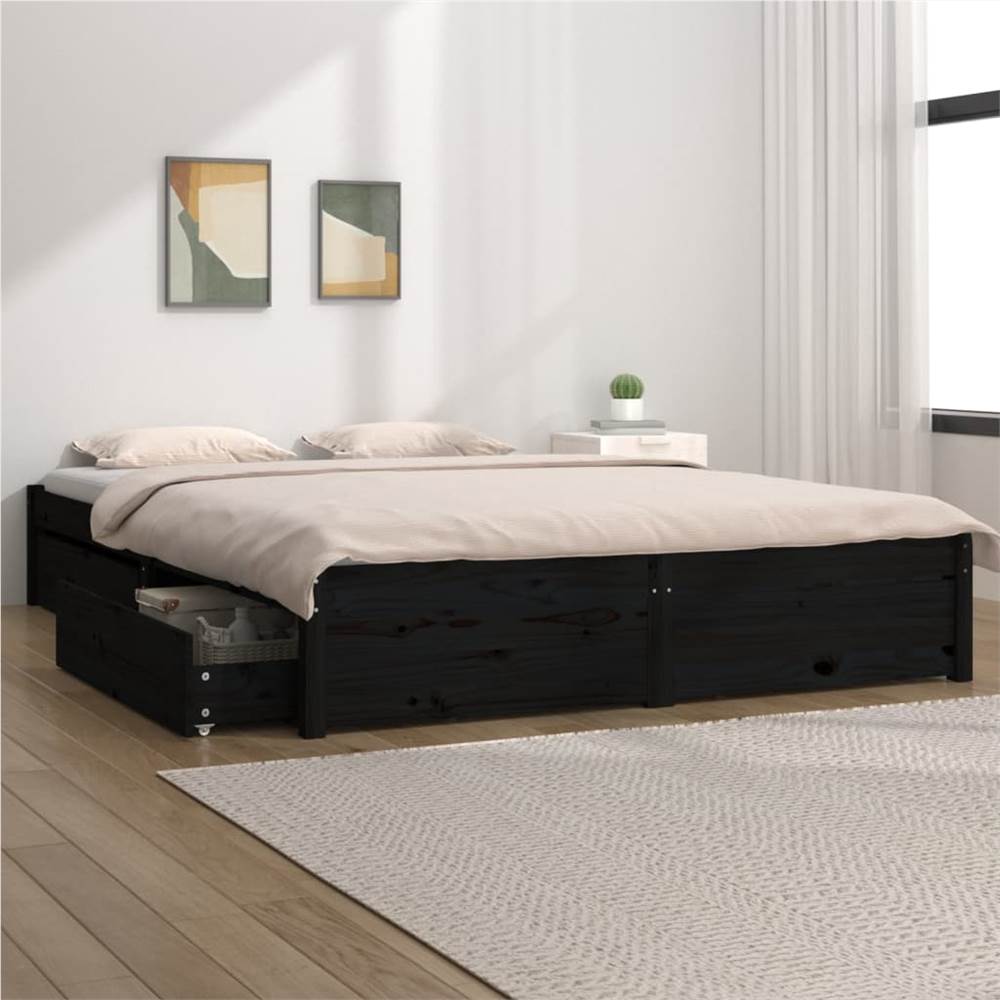 Bed Frame with Drawers Black 120x190 cm 4FT Small Double