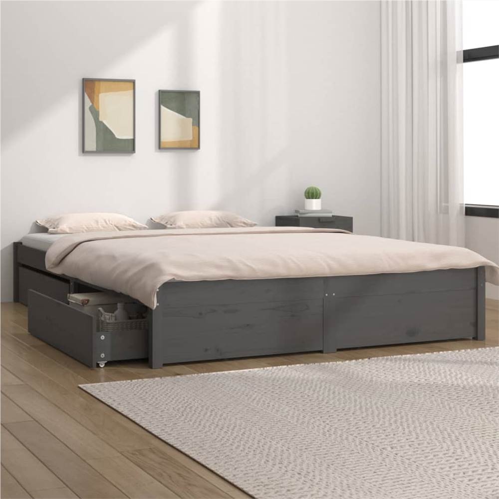 Bed Frame with Drawers Grey 120x190 cm 4FT Small Double
