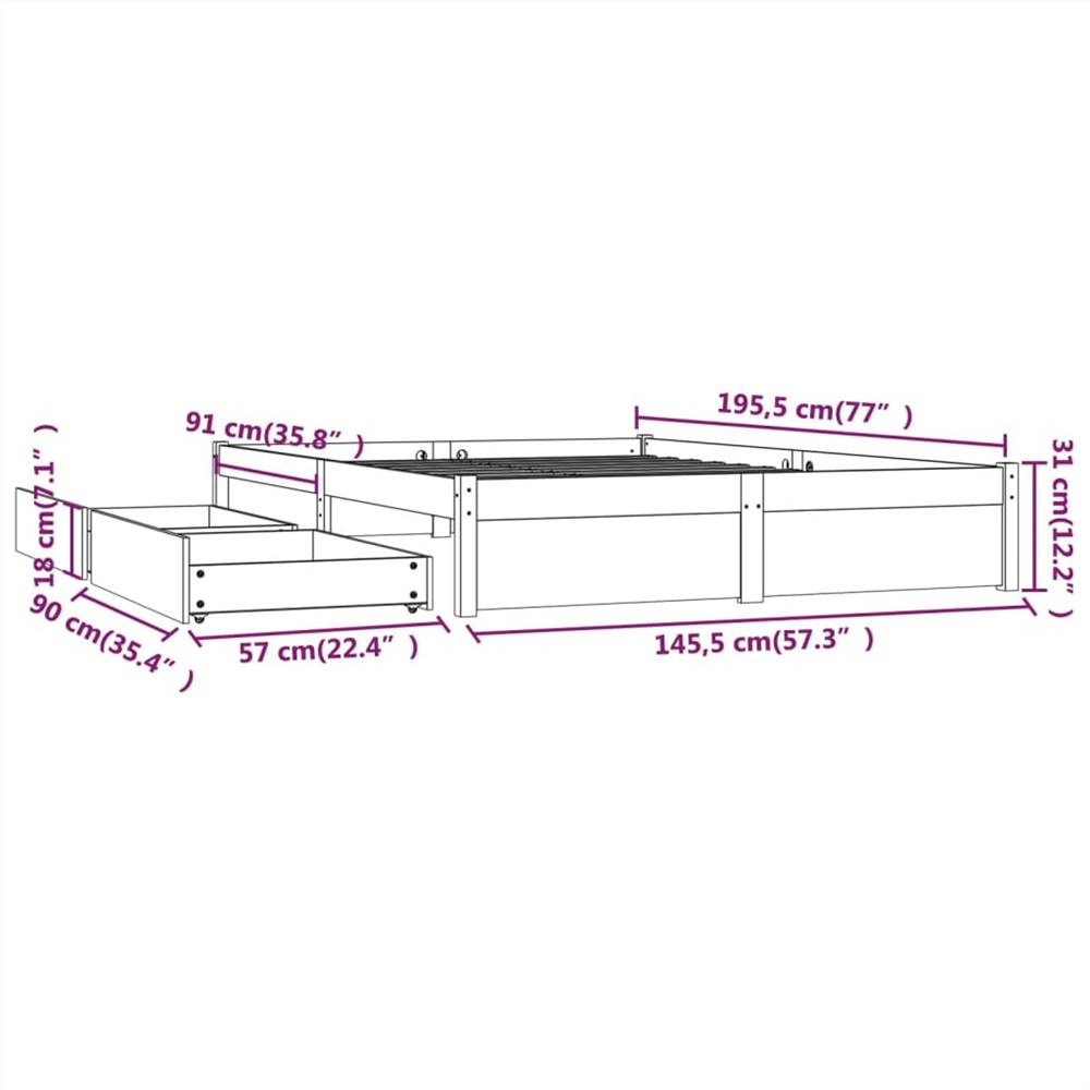 Bed Frame with Drawers Grey 140x190 cm
