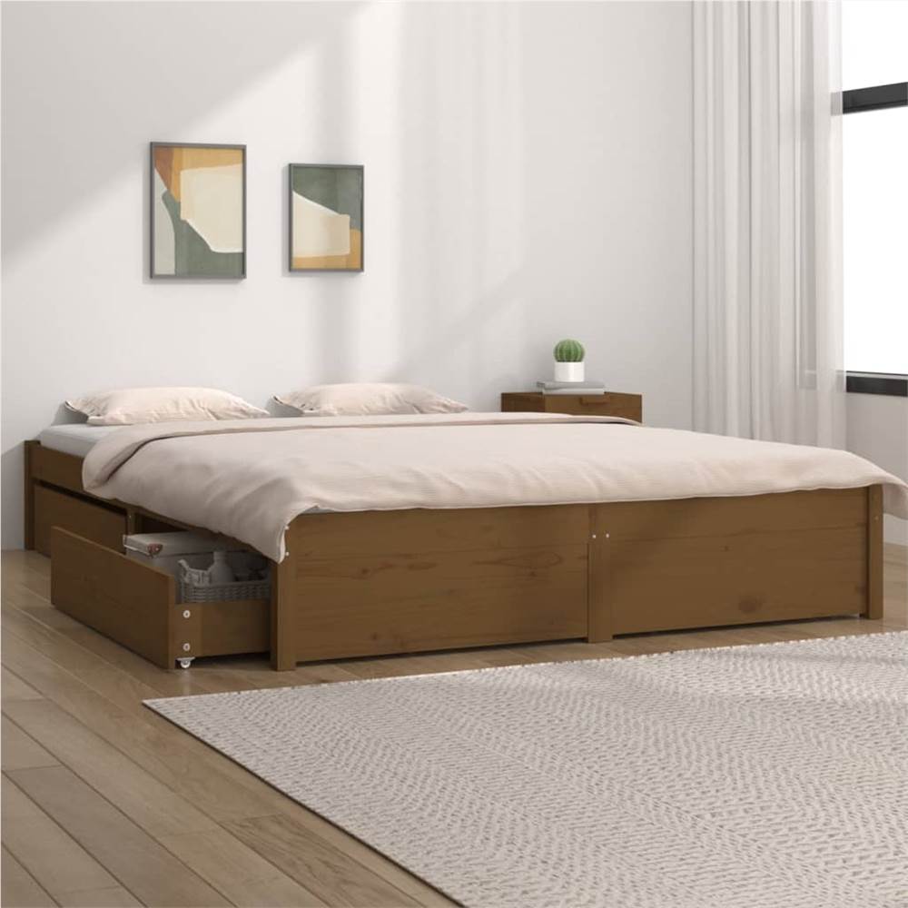Estructura de cama con cajones marrón miel 135x190 cm 4FT6 Doble