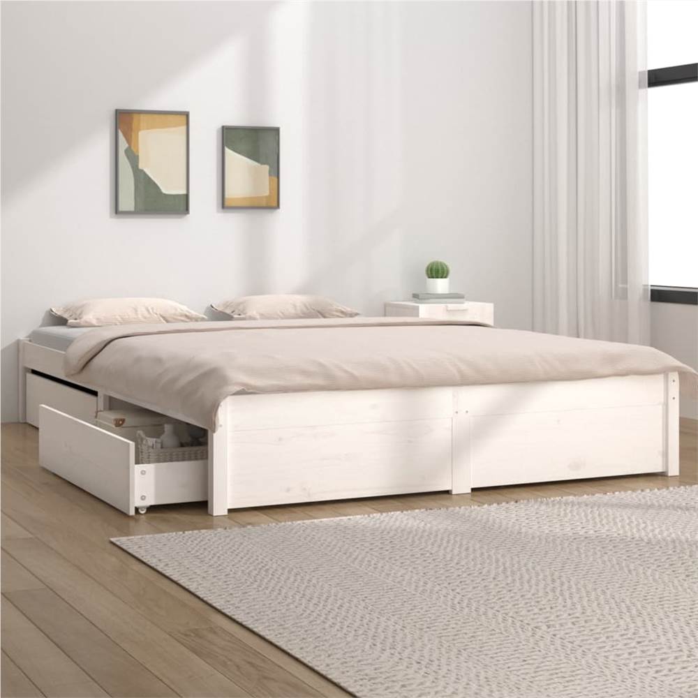 Bed Frame with Drawers White 180x200 cm 6FT Super King