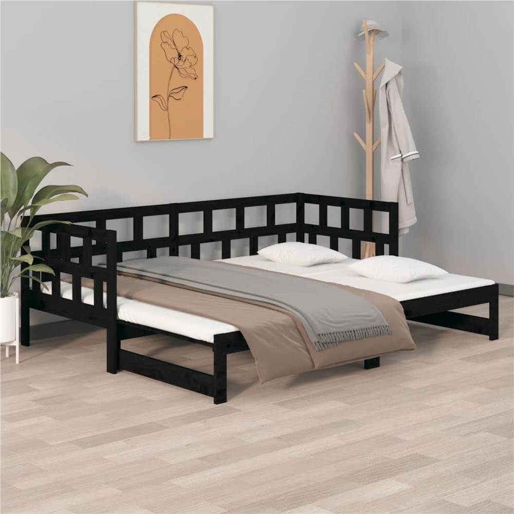 

Pull-out Day Bed Black Solid Wood Pine 2x(80x200) cm