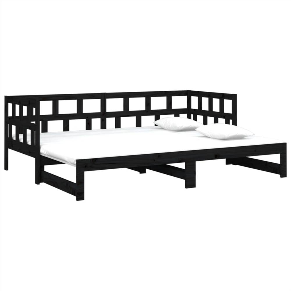 Pull-out Day Bed Black Solid Wood Pine 2x(90x190) cm