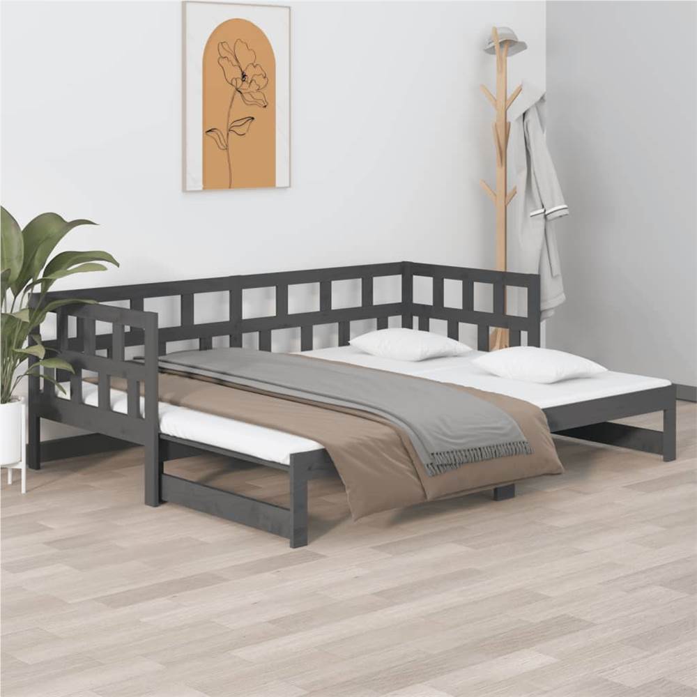 سرير نهاري قابل للسحب للخارج رمادي خشب صنوبر صلب 2x (90x190) سم