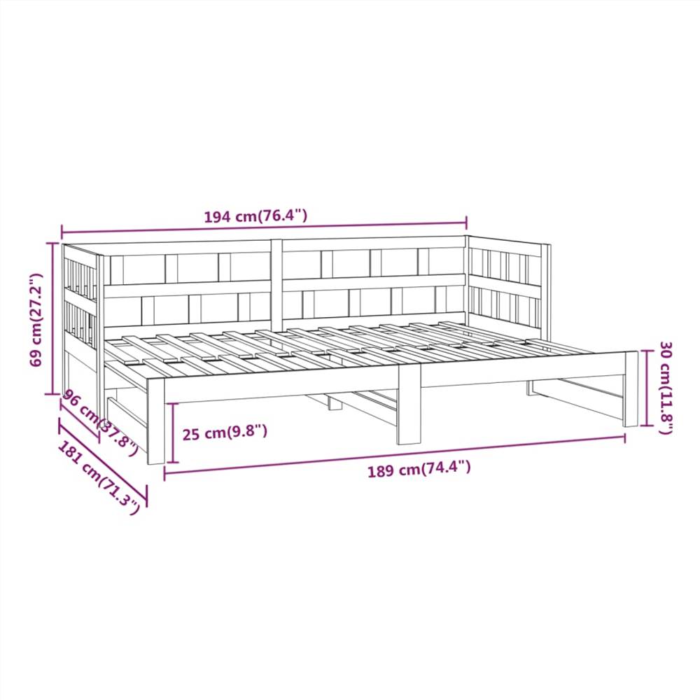 Pull-out Day Bed Grey Solid Wood Pine 2x(90x190) cm