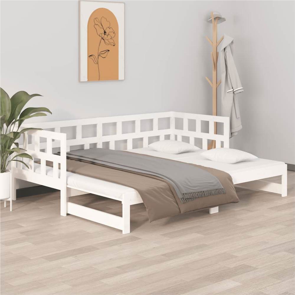 Pull-out Day Bed White Solid Wood Pine 2x(80x200) cm