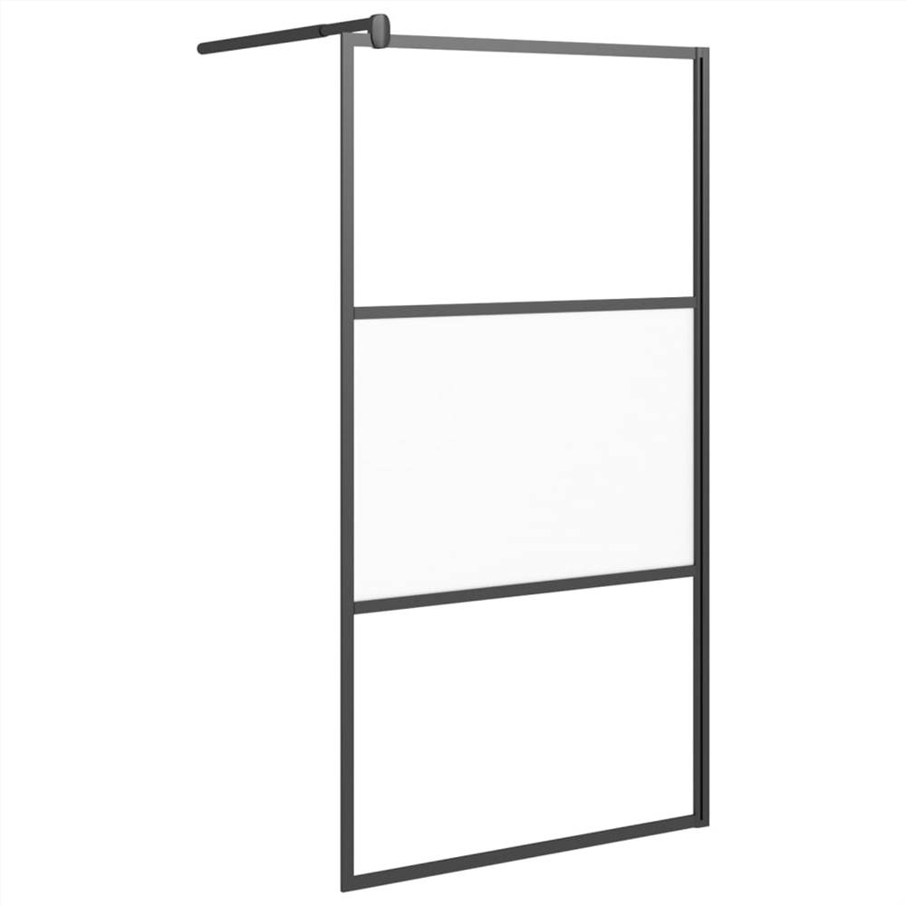 Walkin Shower Wall 100x195 cm Half Frosted ESG Glass Black