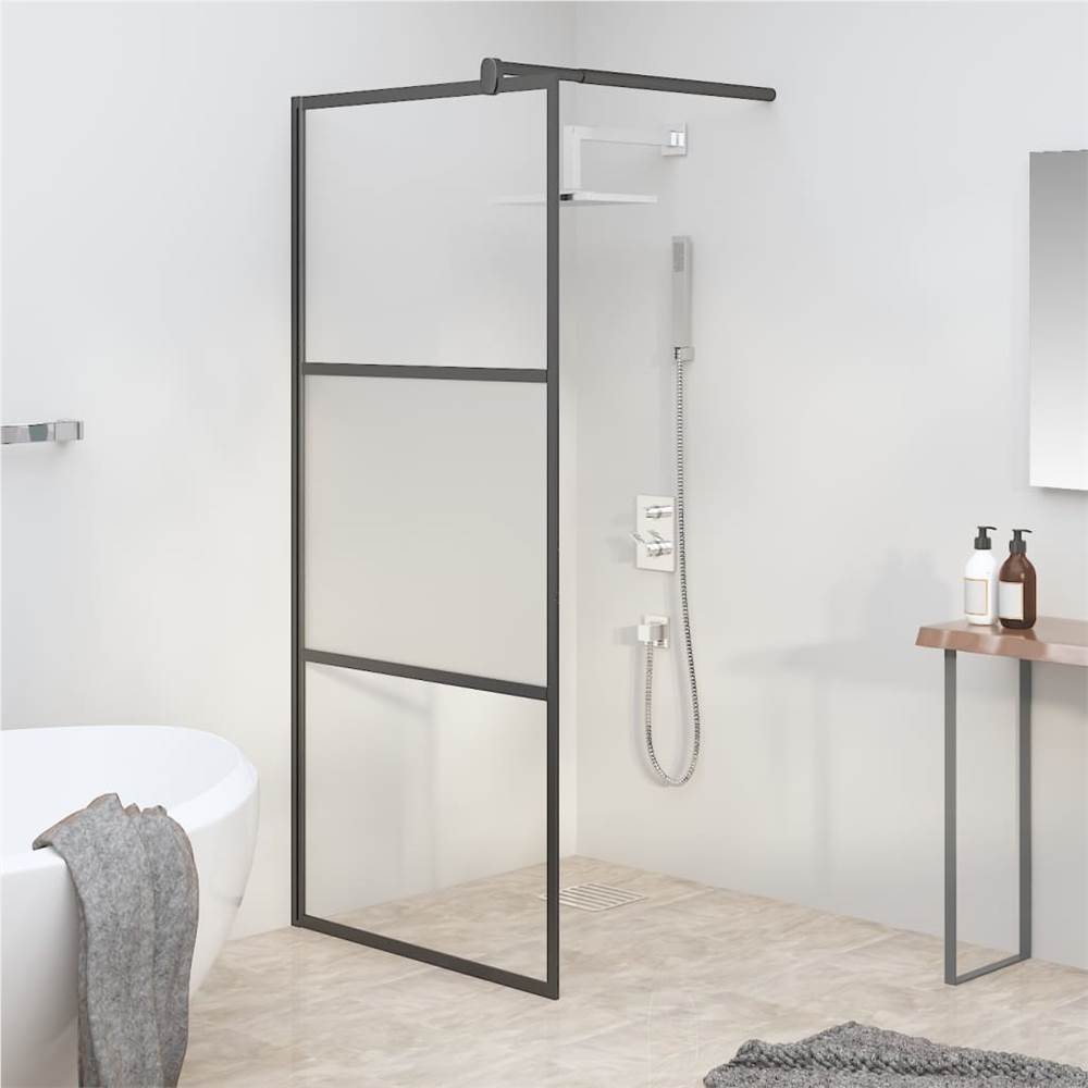 Walk-in Shower Wall 80x195 cm Half Frosted ESG Glass Black
