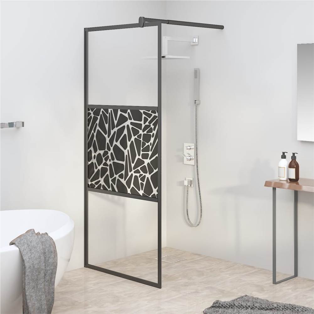 

Walk-in Shower Wall 90x195cm ESG Glass with Stone Design Black