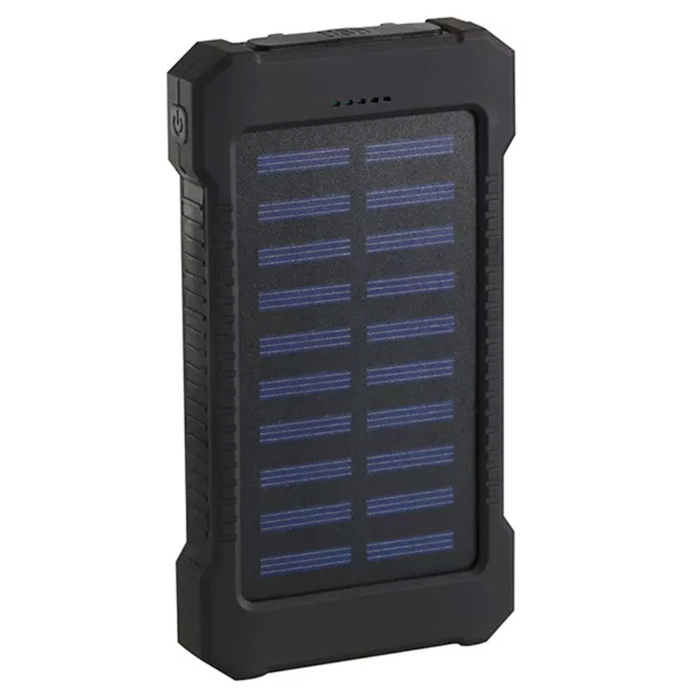 Waterproof 20000mAh Solar Power Bank with Compass, Portable Mobile Phone Charger Battery Pack, 2 USB Outputs - Black