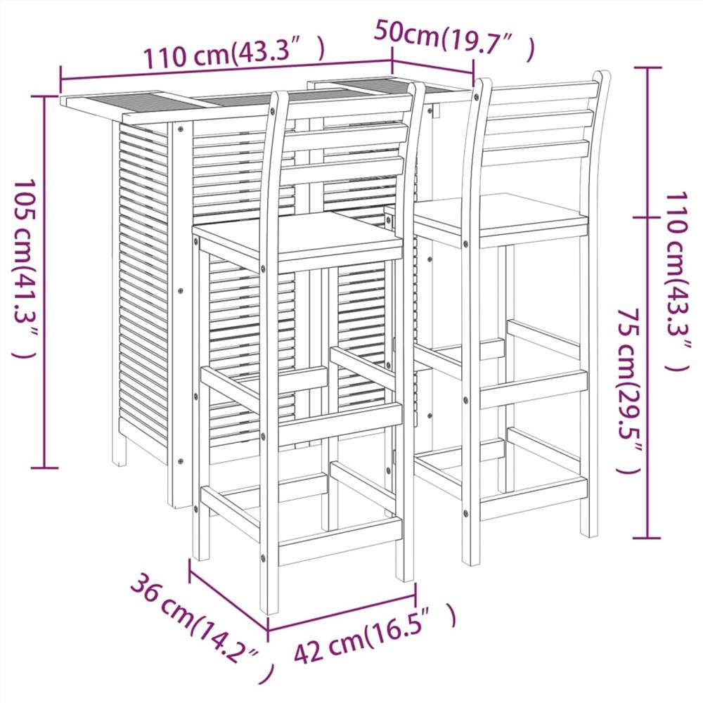 3 Piece Garden Bar Set Solid Wood Acacia