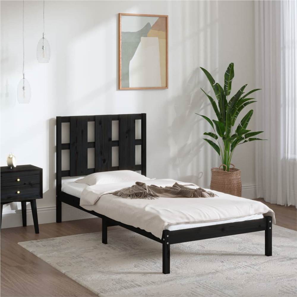 

Bed Frame Black Solid Wood 75x190 cm 2FT6 Small Single