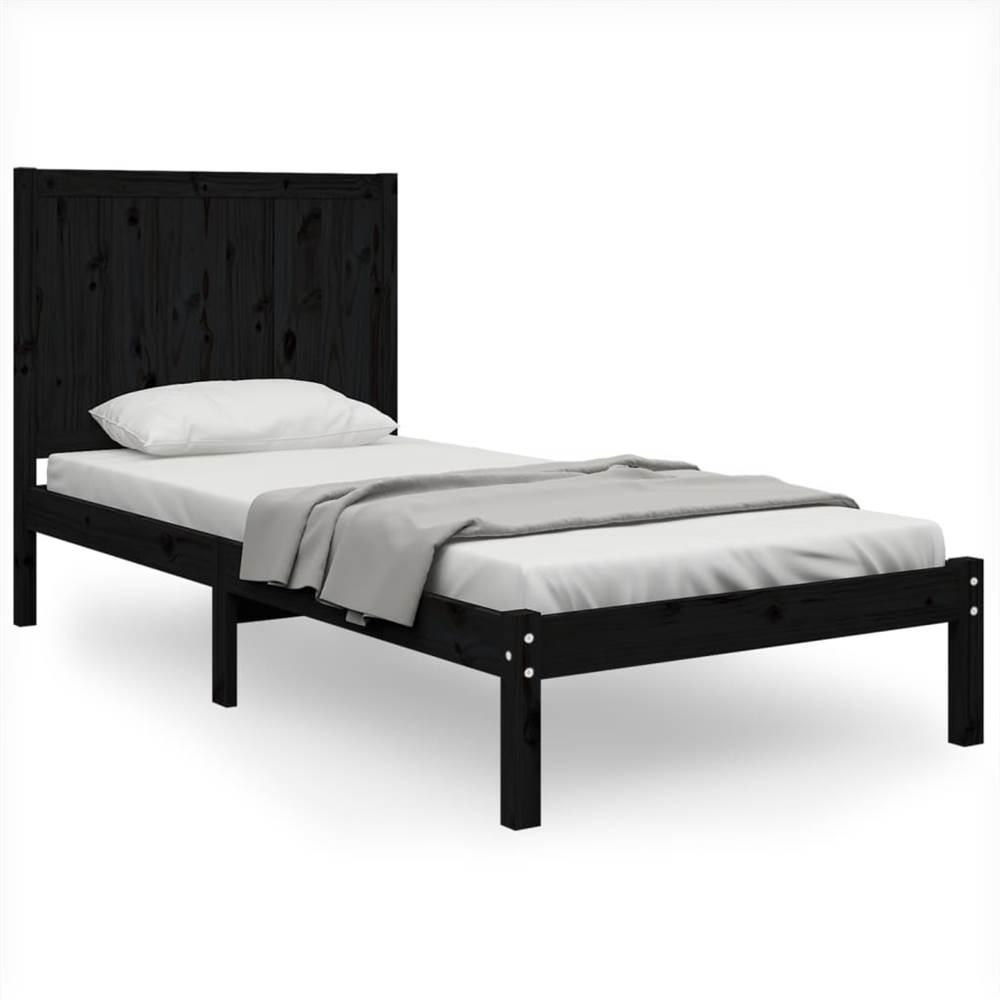 Bed Frame Black Solid Wood Pine 100x200 cm