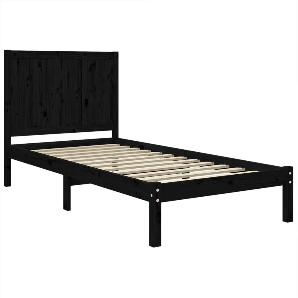Bed Frame Black Solid Wood Pine 100x200 cm