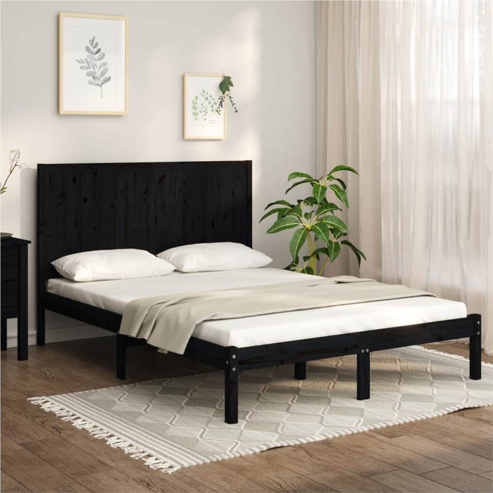 

Bed Frame Black Solid Wood Pine 135x190 cm 4FT6 Double