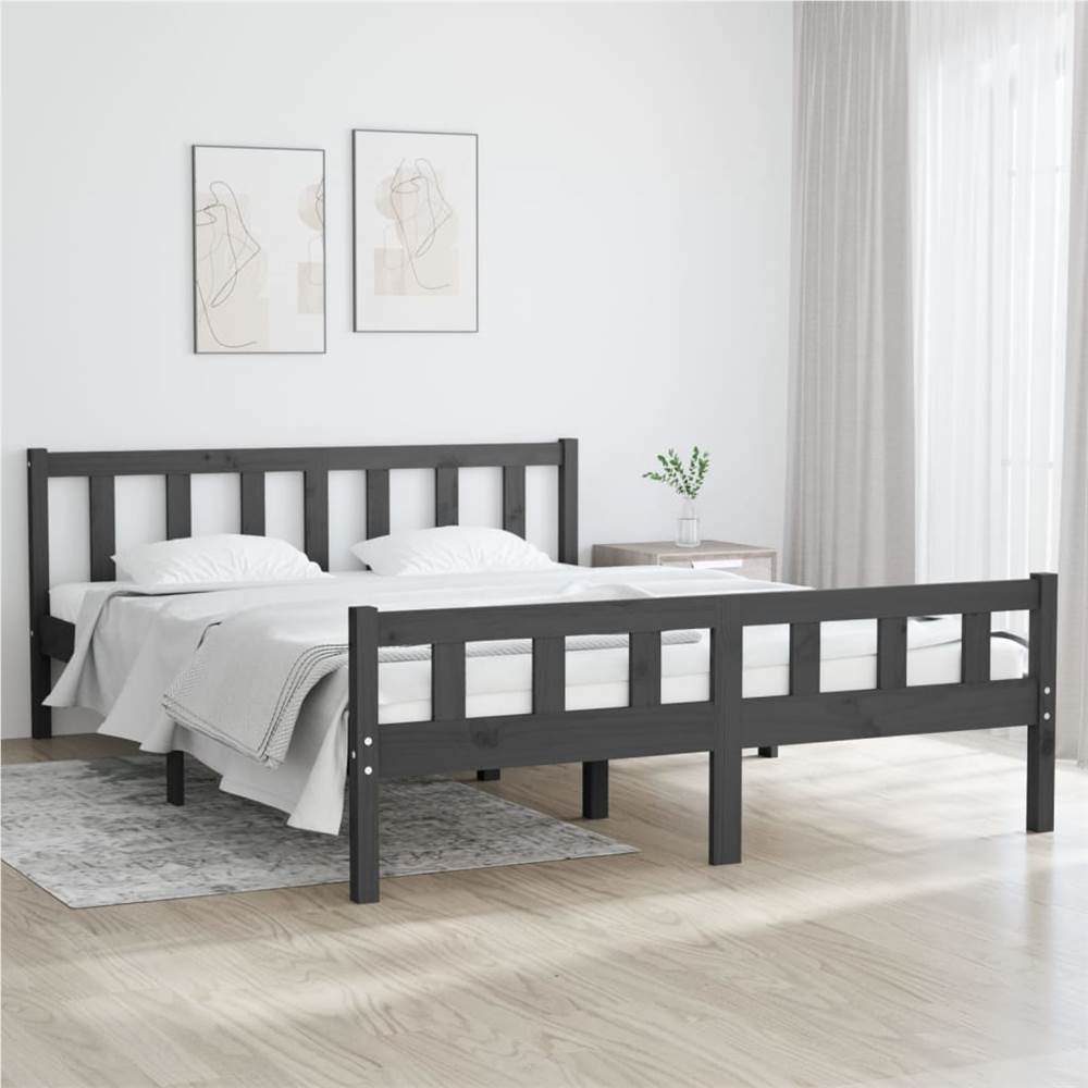 

Bed Frame Grey Solid Wood 150x200 cm 5FT King Size