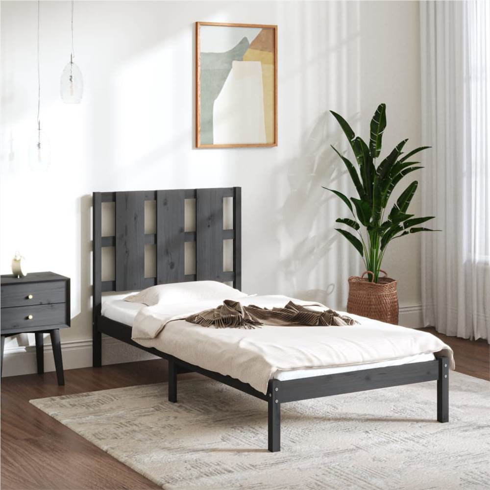 

Bed Frame Grey Solid Wood 90x190 cm 3FT Single