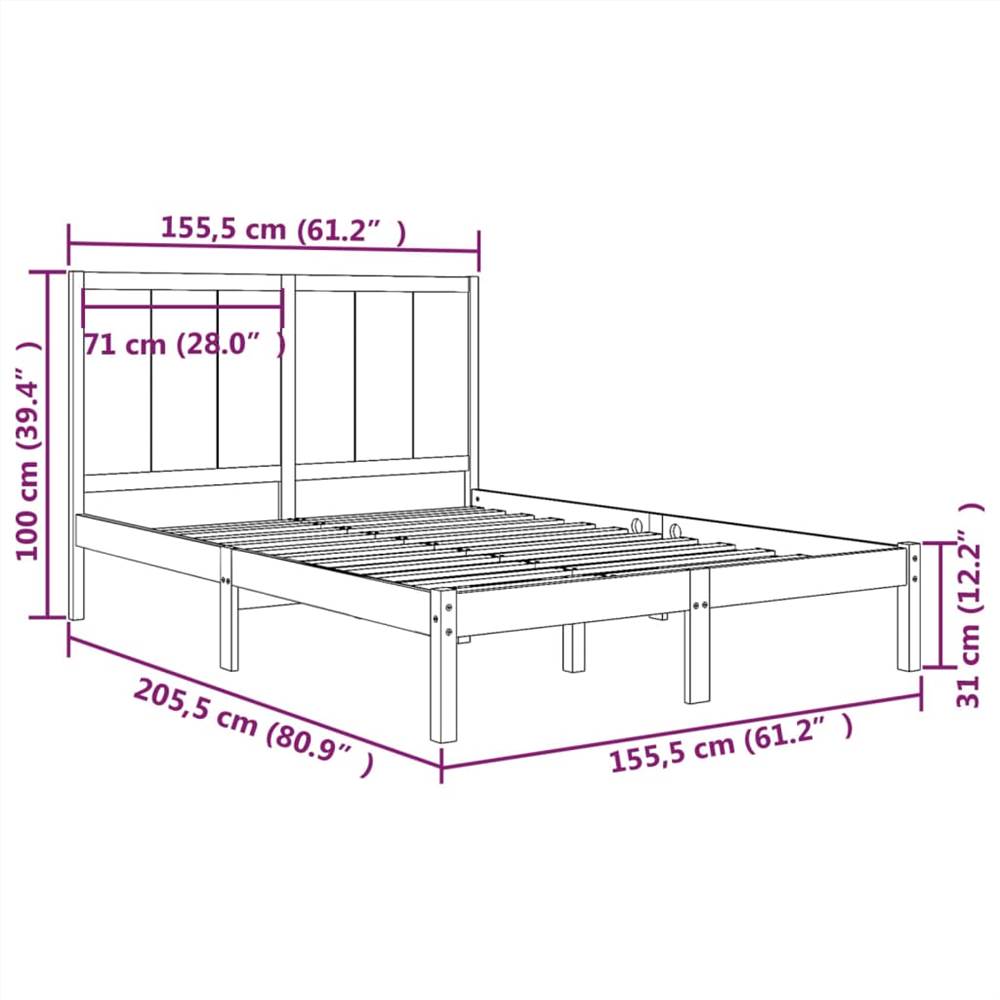 Bed Frame Grey Solid Wood Pine 150x200 cm 5FT King Size