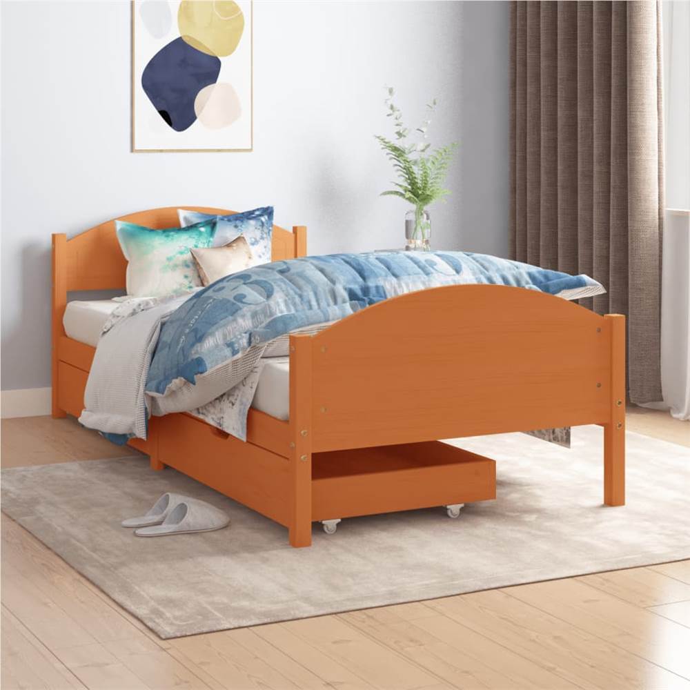 

Bed Frame with 2 Drawers Honey Brown Solid Wood Pine 100x200 cm