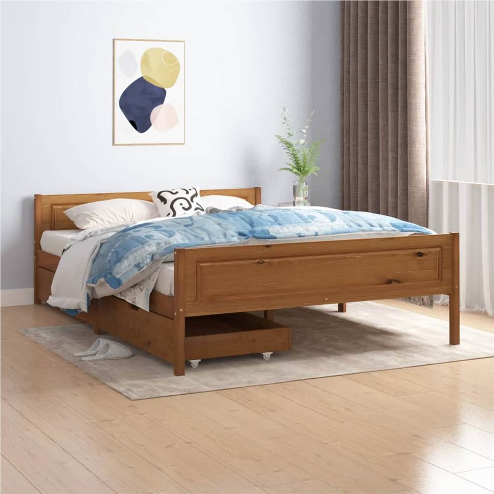 

Bed Frame with 2 Drawers Honey Brown Solid Wood Pine 140x200 cm Double
